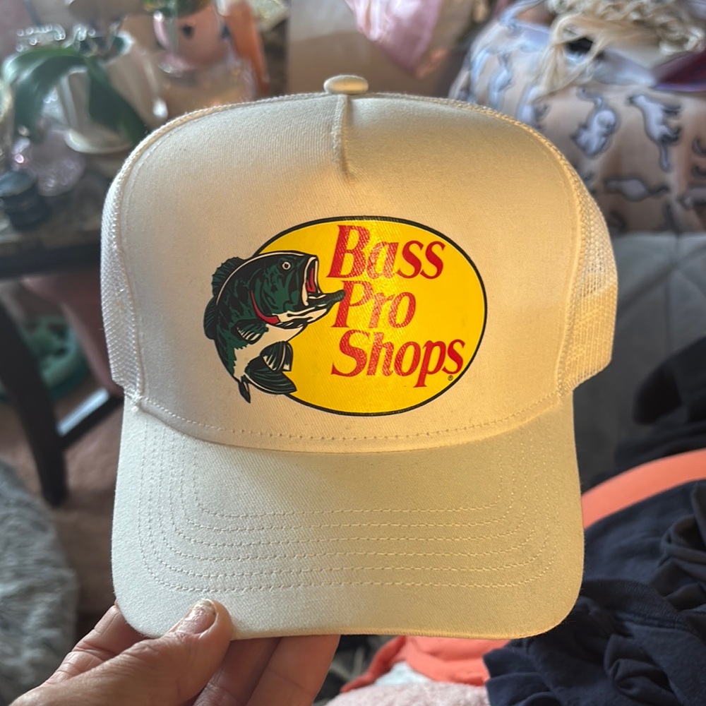 Bass Pro Shops White and Yellow Fish Cap